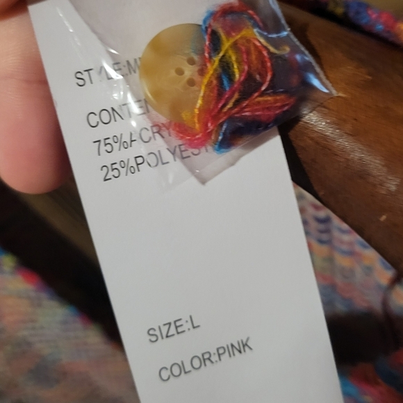 Design History Spacedye Rainbow Cardigan Cropped Sweater Puff Sleeve Size Large - Picture 9 of 11